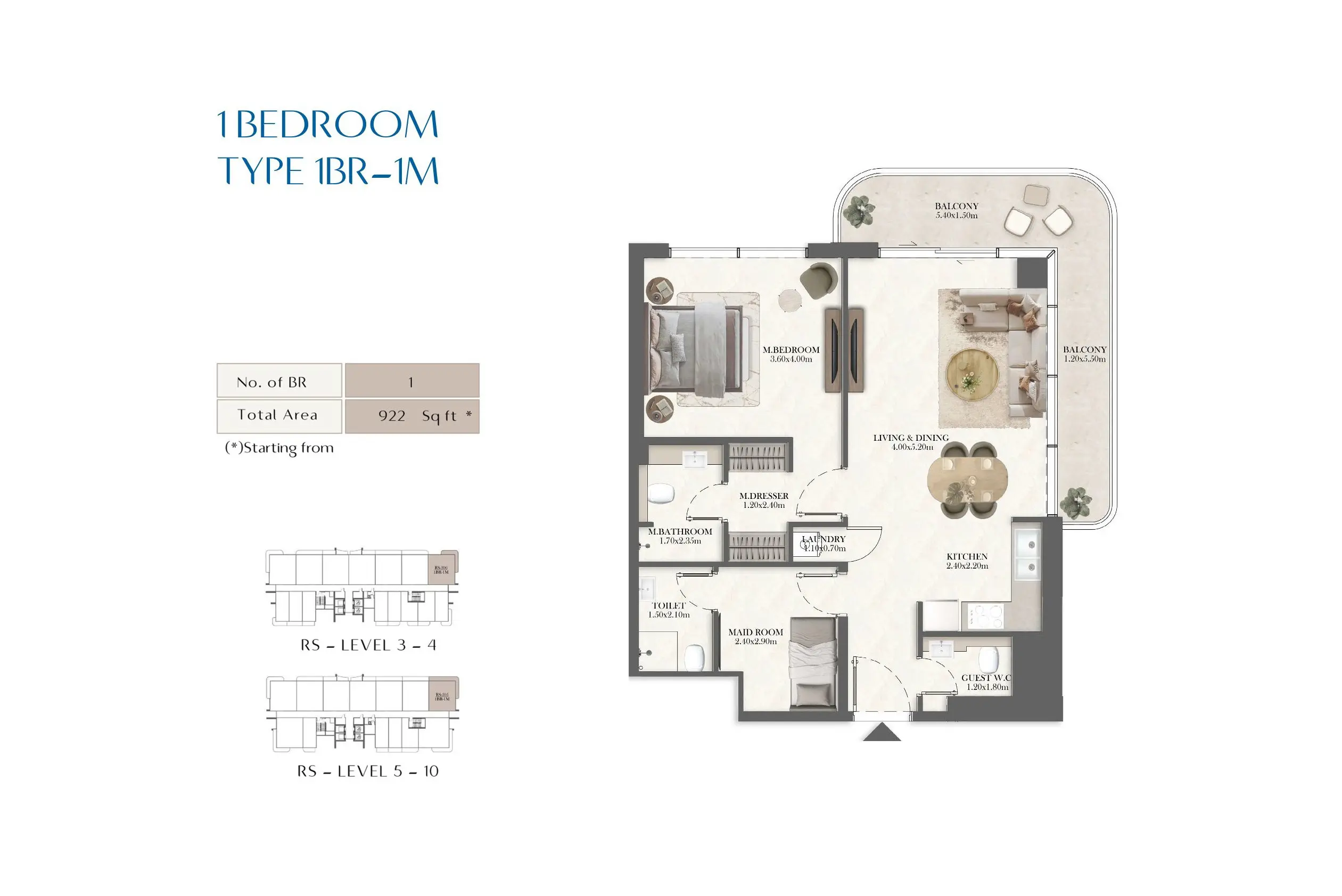 Type 1M - South floor plan