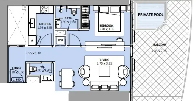 1 Bedroom apartments - Binghatti Skyblade floor plan