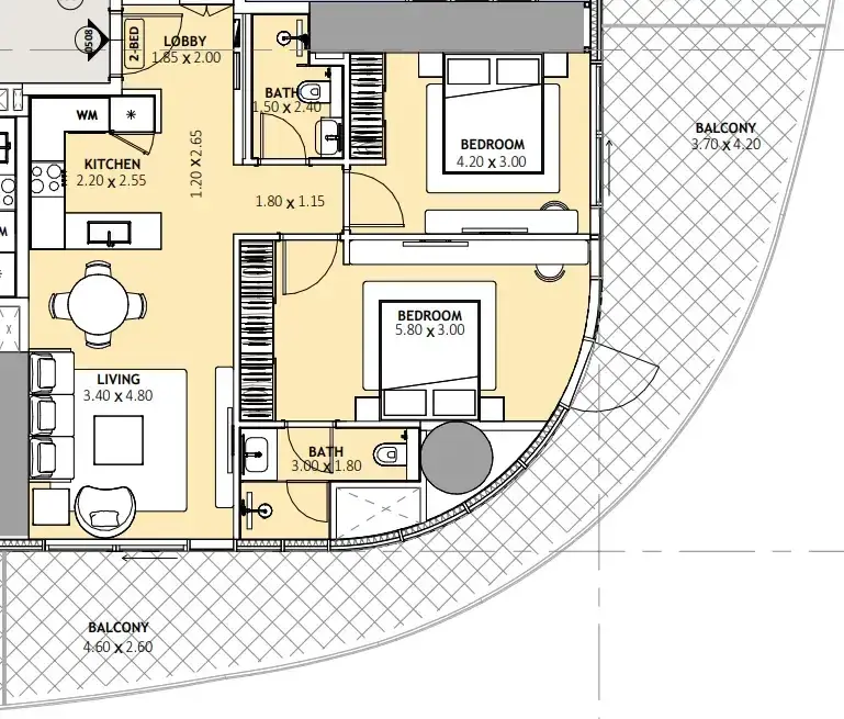 2 Bedrooms apartments - Binghatti Skyblade floor plan