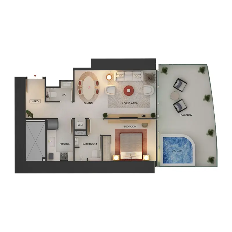 1 bedroom Apartments -  Binghatti Skyblade floor plan