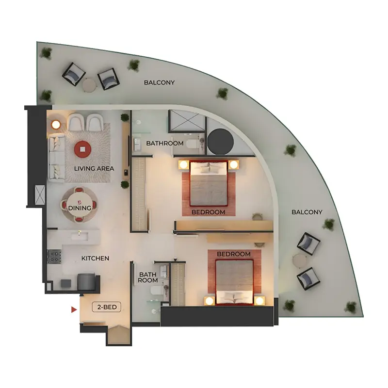 2 bedroom Apartments -  Binghatti Skyblade floor plan
