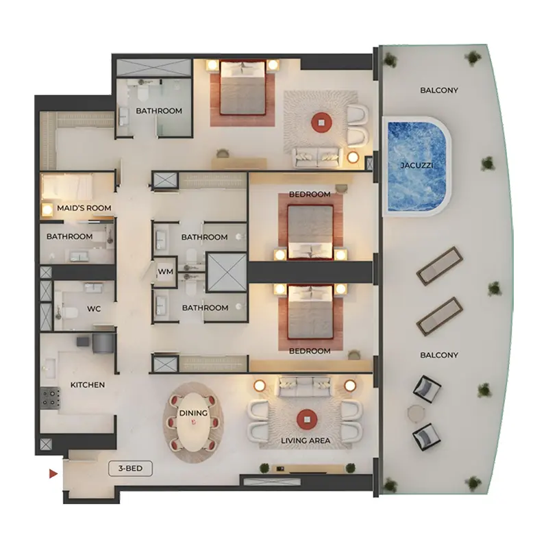 3 bedroom Apartments -  Binghatti Skyblade floor plan