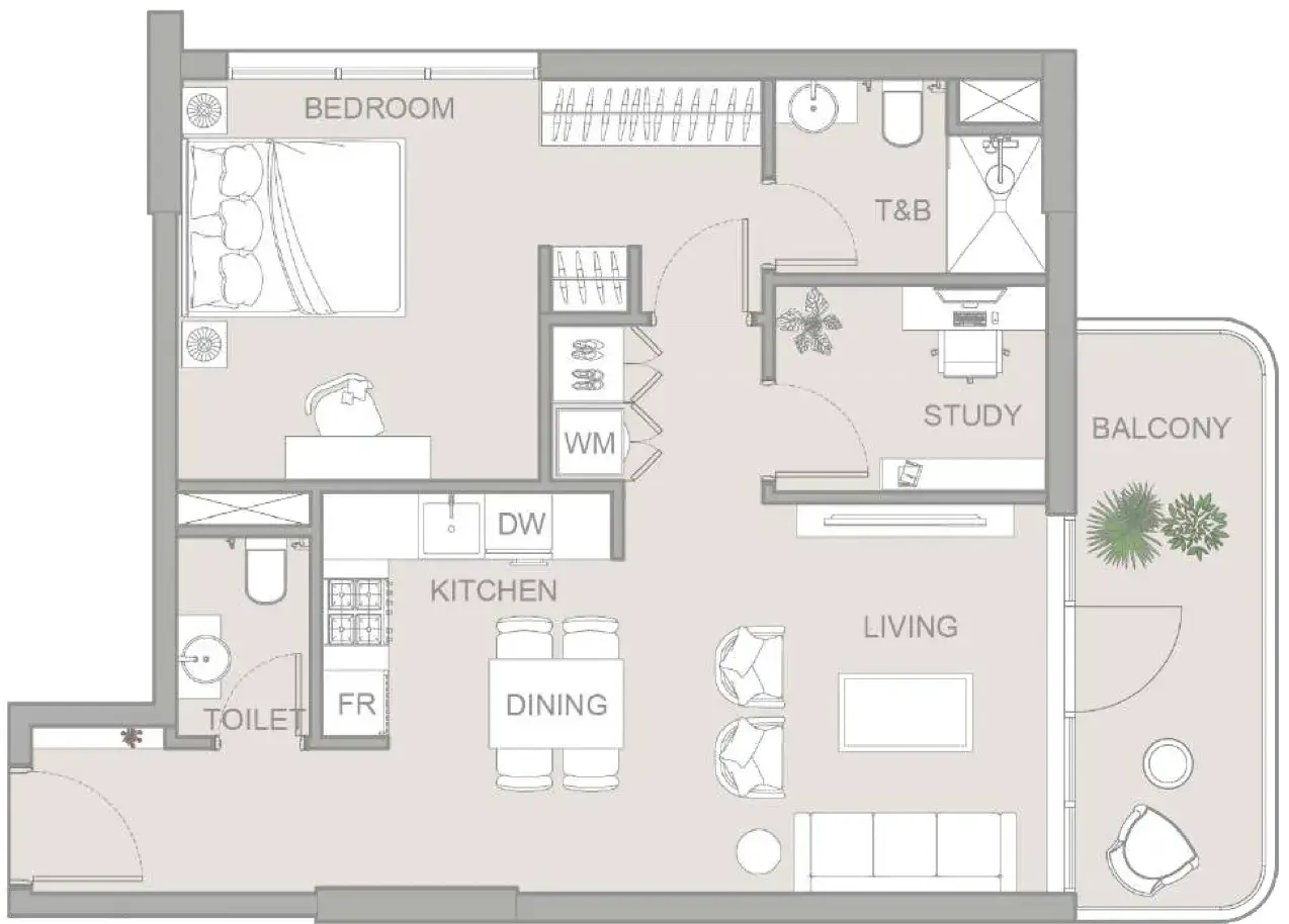 1.5 bedrooms apartments - TETR1S Tower floor plan