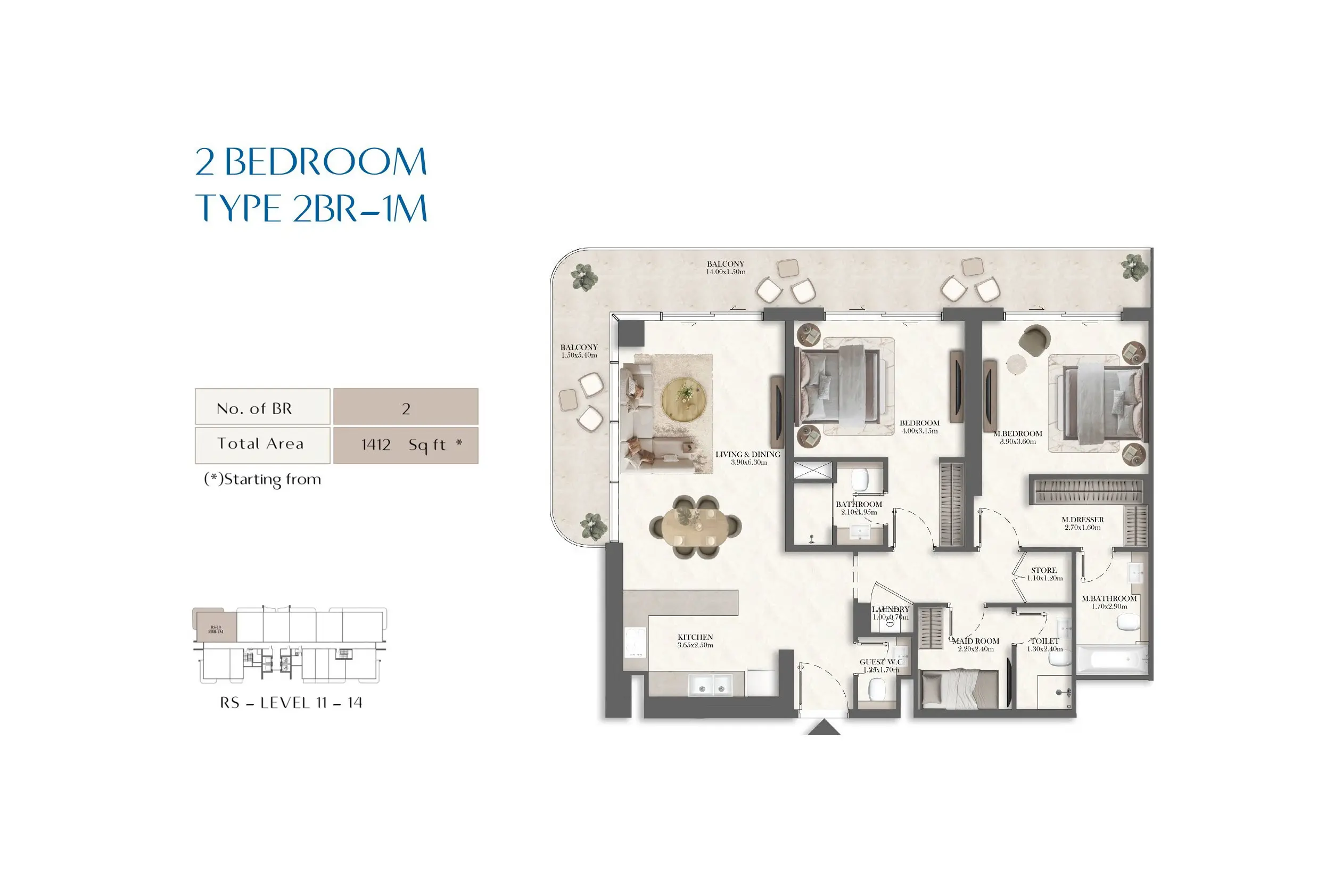 Type 1M - South floor plan