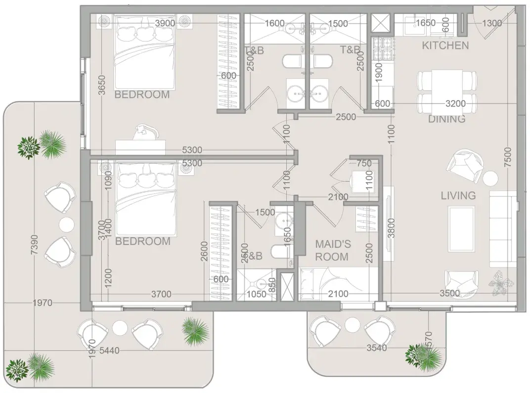 2 Bedrooms apartments - TETR1S Tower floor plan