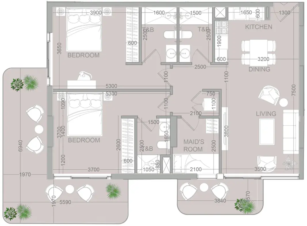 2.5 bedrooms apartments - TETR1S Tower floor plan
