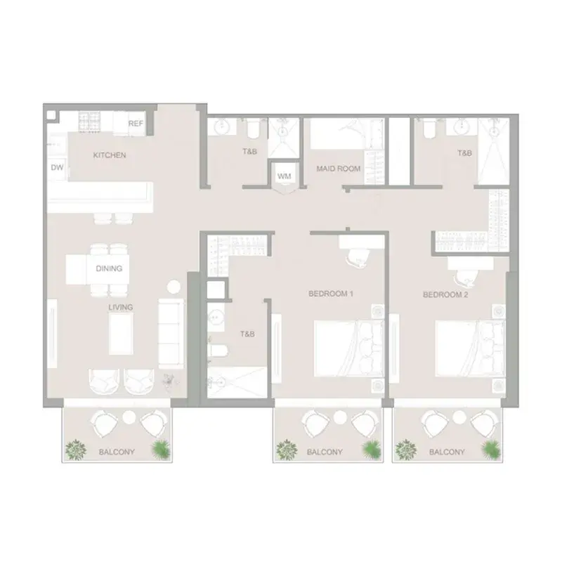 2 Bedrooms apartments - 1WOOD Residence 2 floor plan