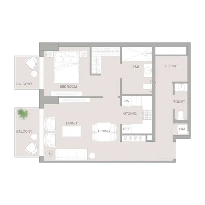 1 bedroom Apartments -  1WOOD Residence 2 floor plan