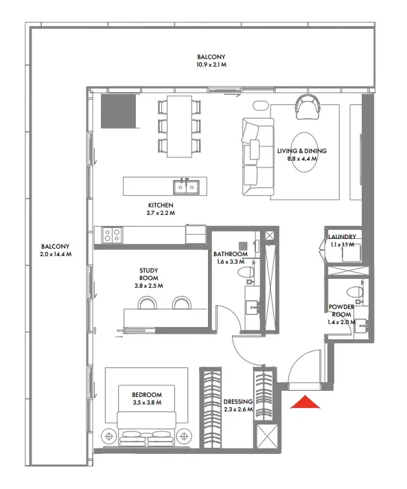 1 Bedroom apartments - W The Residences by Arada floor plan