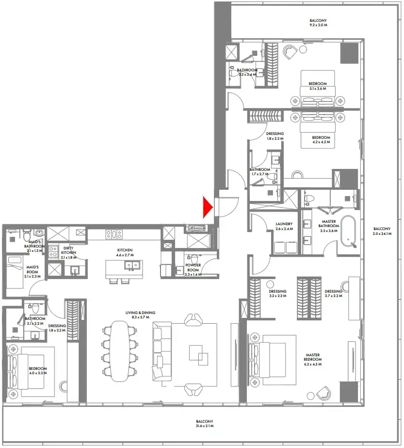 4 Bedrooms apartments - W The Residences by Arada floor plan