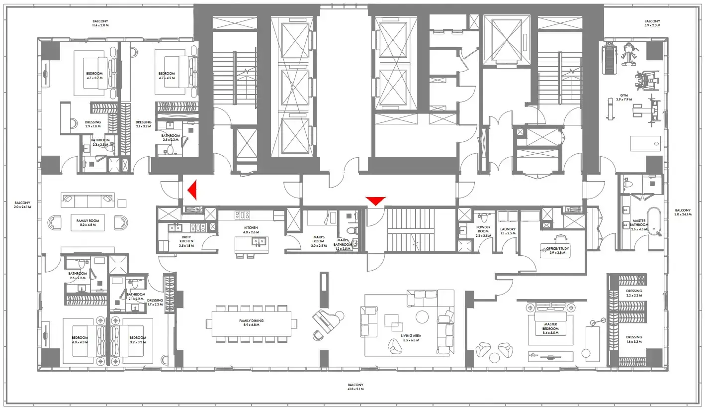5 Bedrooms apartments - W The Residences by Arada floor plan
