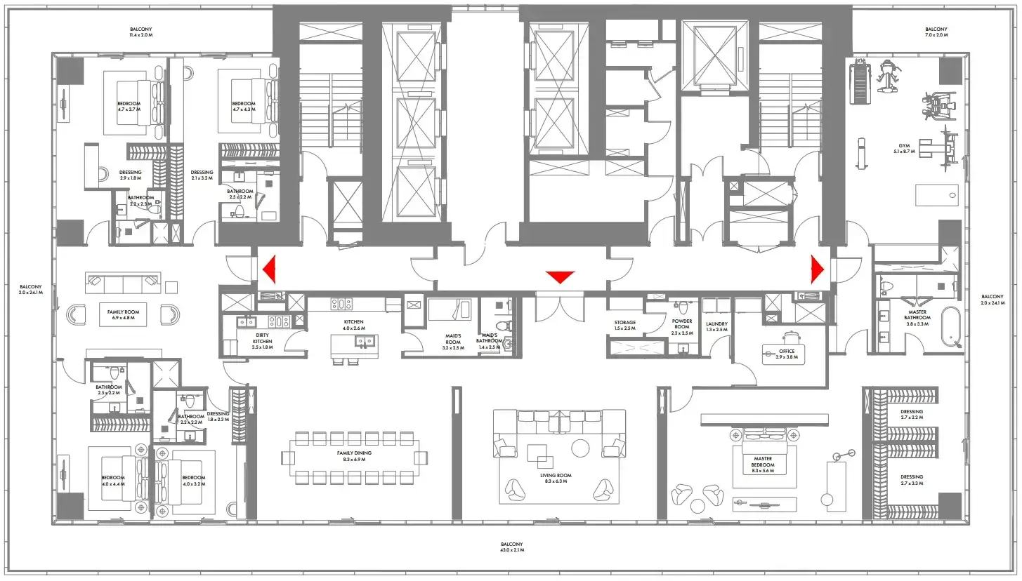 5 Bedrooms penthouse - W The Residences by Arada floor plan