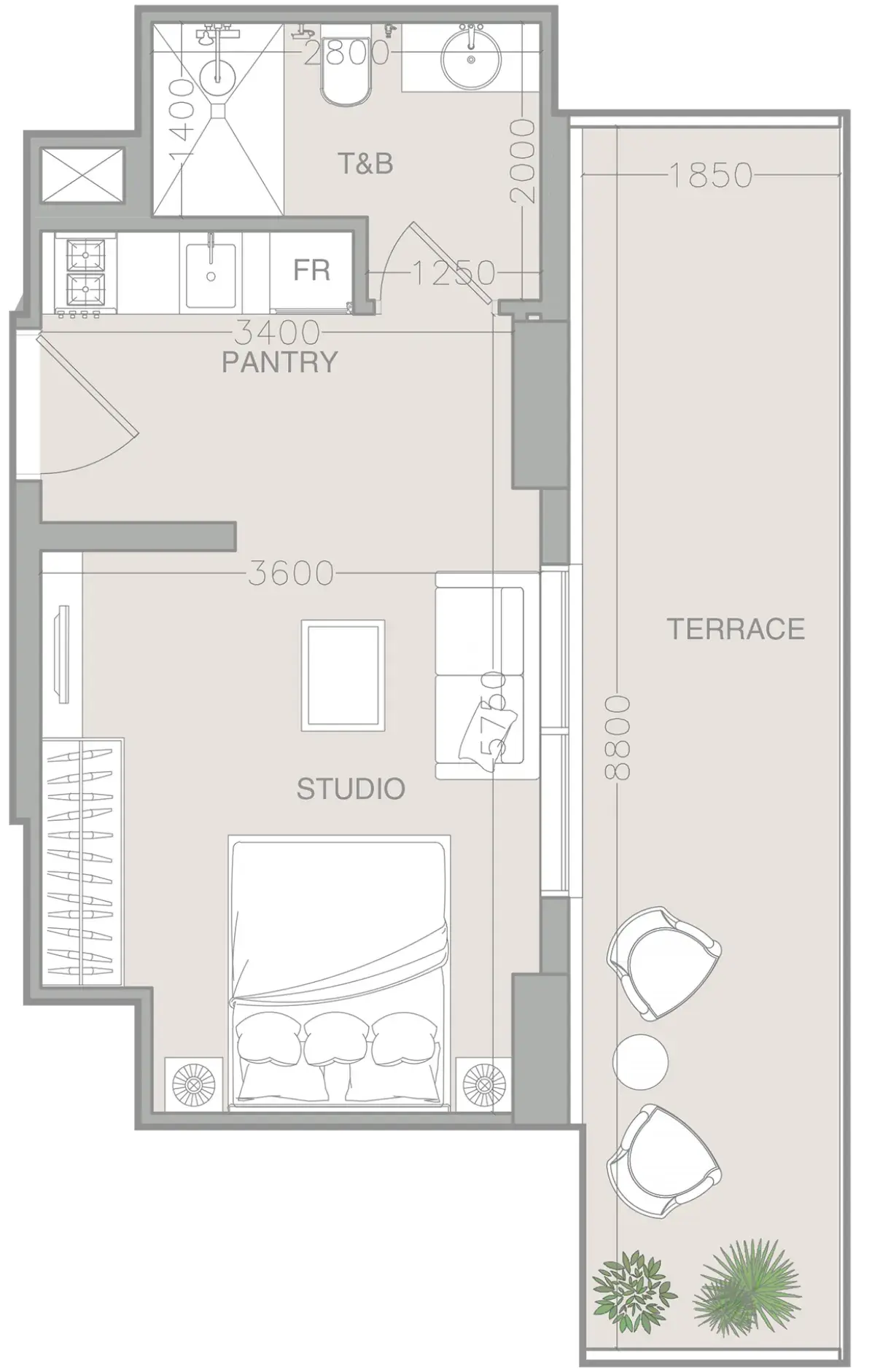 Studio apartments - ELAR1S Axis floor plan