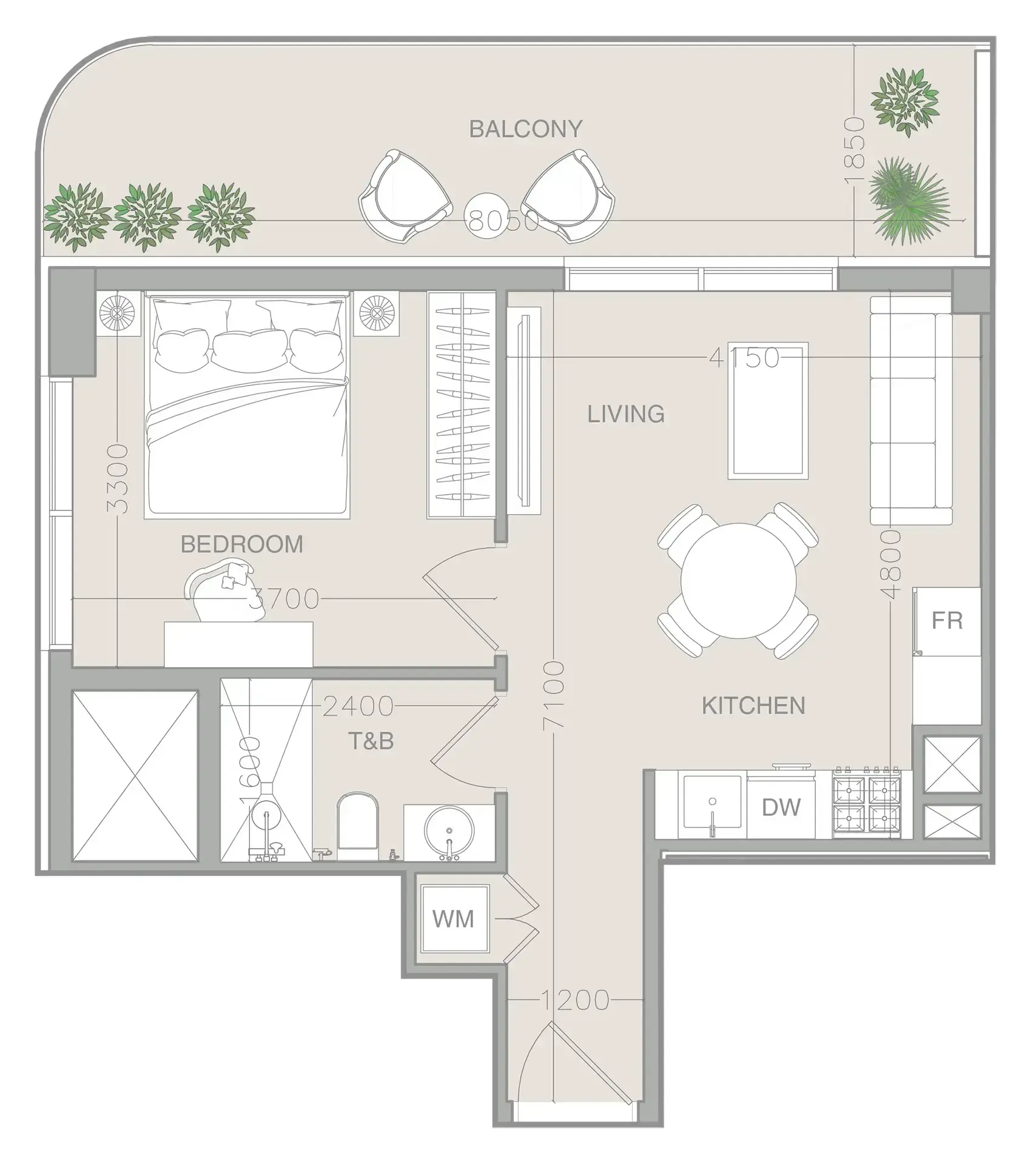 1 Bedroom apartments - ELAR1S Axis floor plan