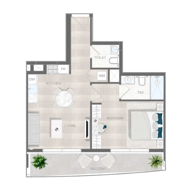 1 bedroom Apartments -  ELAR1S Axis floor plan
