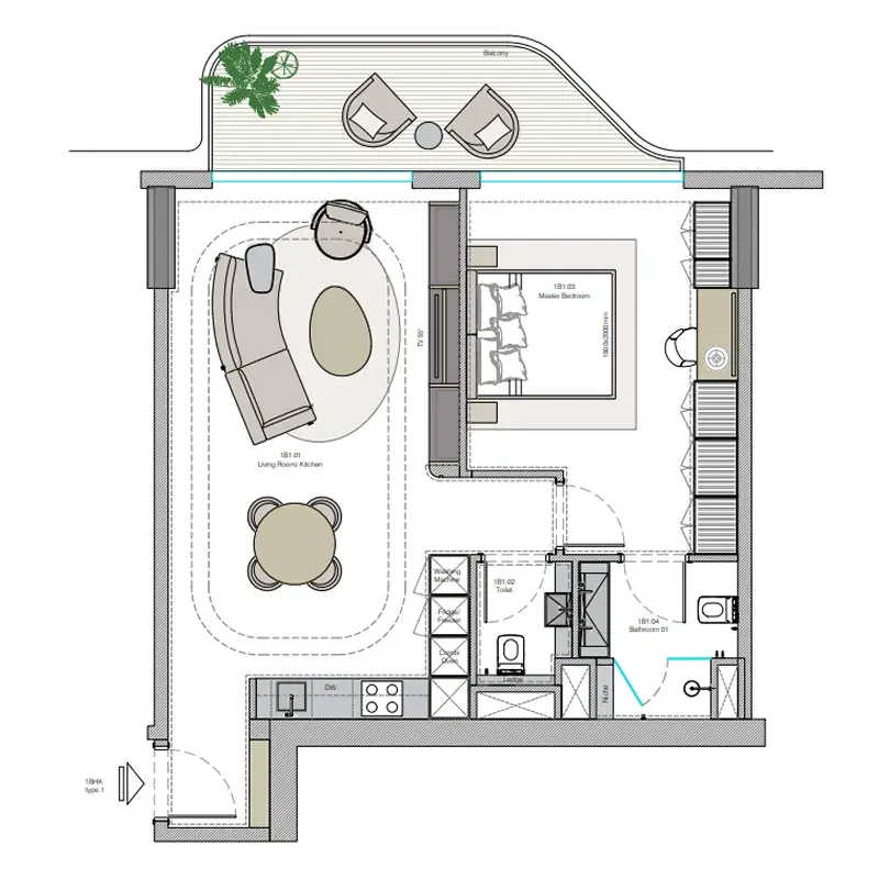 1 Bedroom apartments - Helvetia Verde floor plan