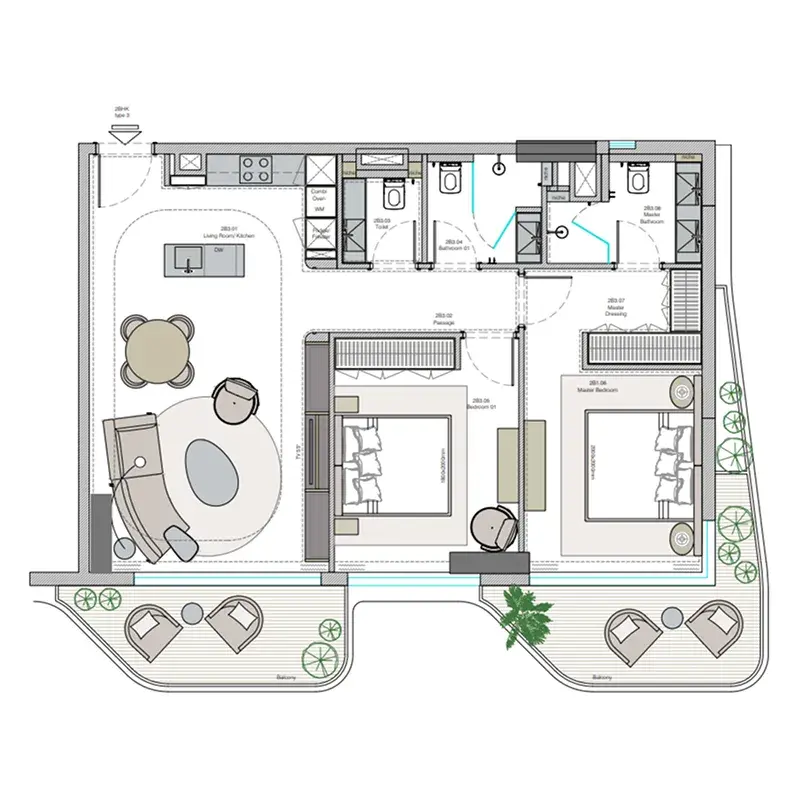2 Bedrooms apartments - Helvetia Verde floor plan