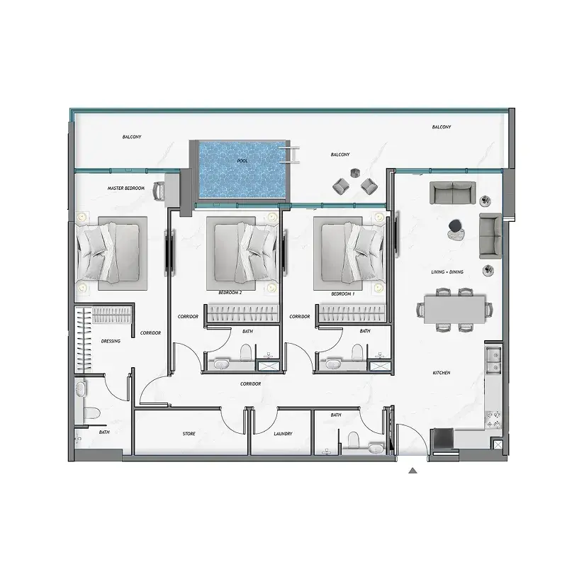 3 Bedrooms apartments - Ocean Crest floor plan