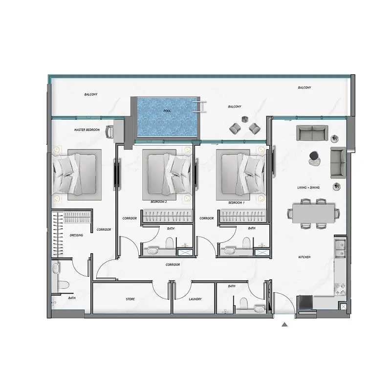 3 bedroom Apartments -  Ocean Crest floor plan