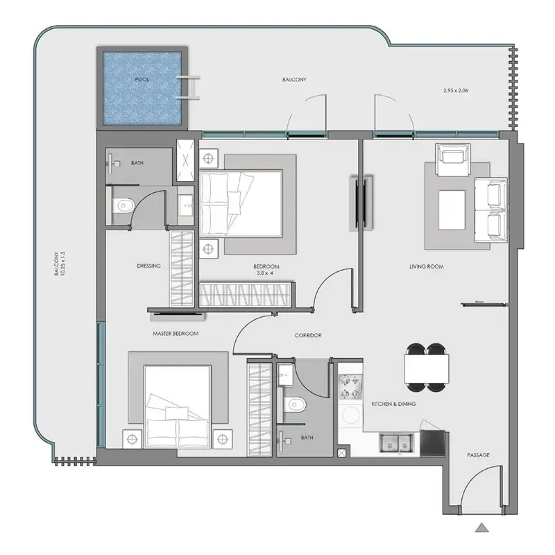 2 Bedrooms apartments - Samana Imperial Garden floor plan