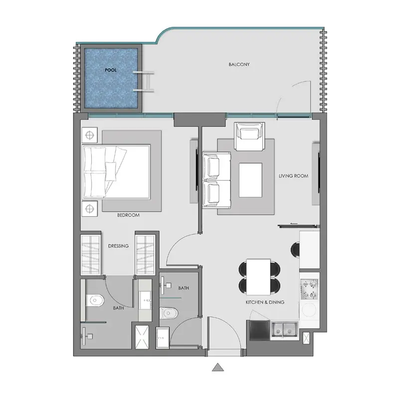1 bedroom + pool Apartments -  Samana Imperial Garden floor plan