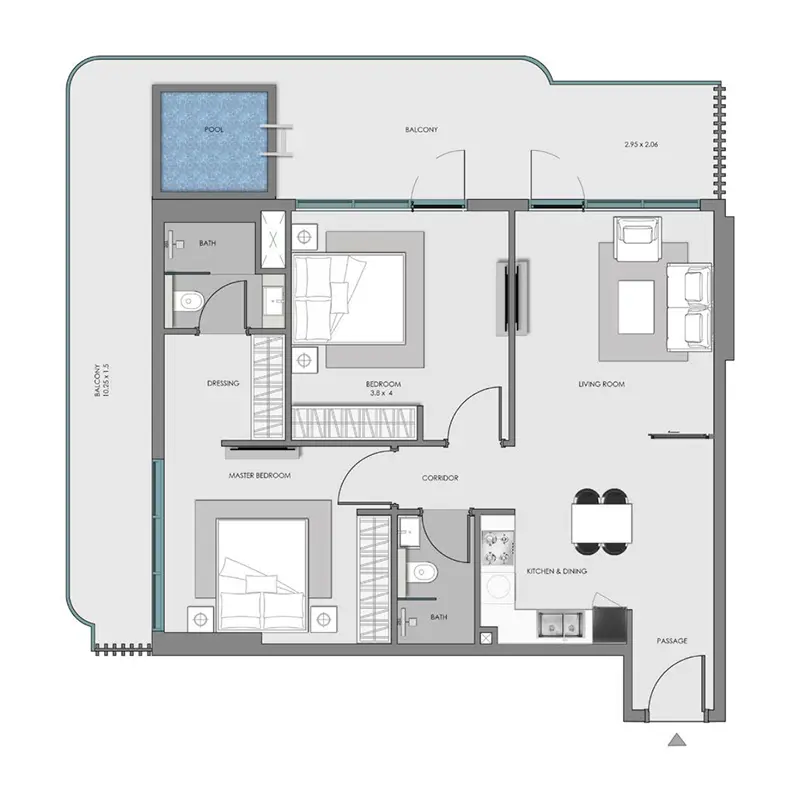 2 bedroom + pool Apartments -  Samana Imperial Garden floor plan