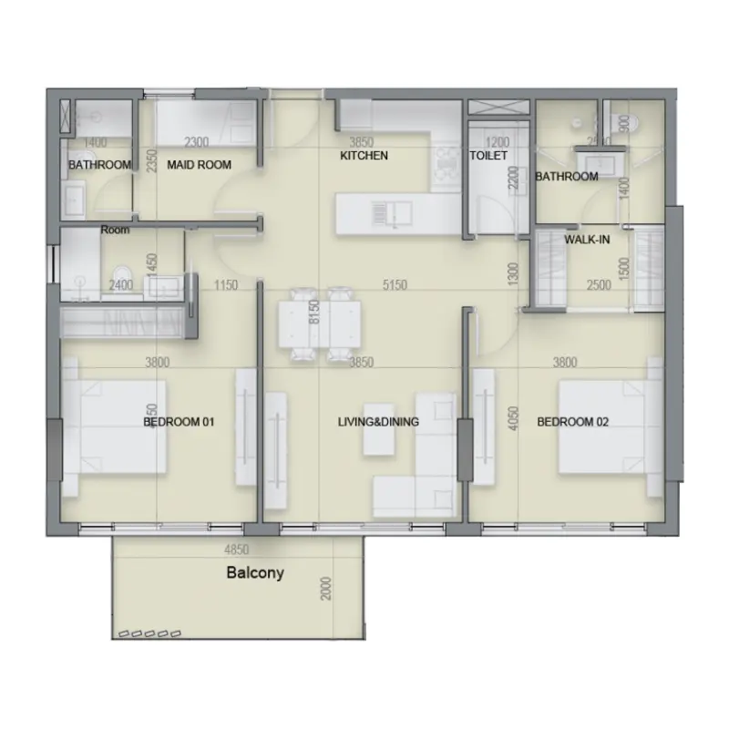 2 bedroom floor plan