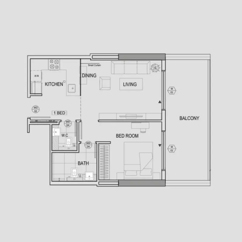 1 bedroom floor plan