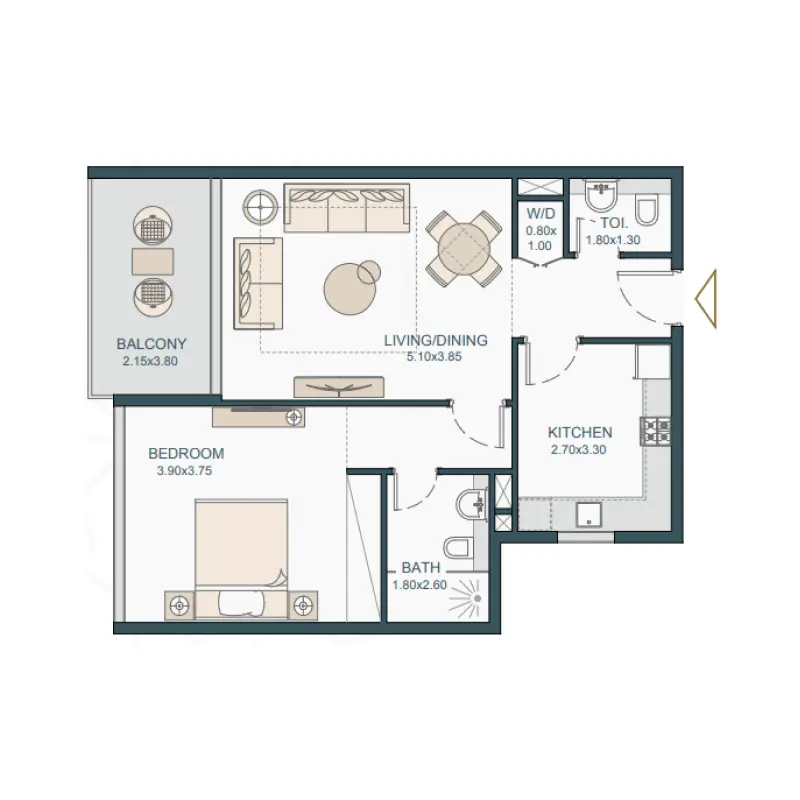 1 bedroom floor plan