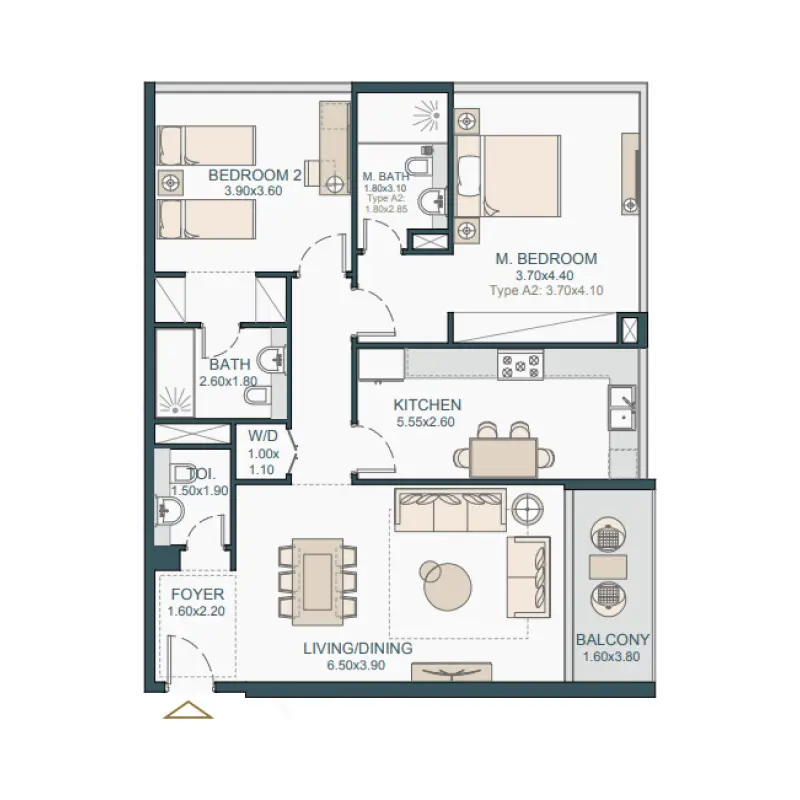 2 bedroom floor plan