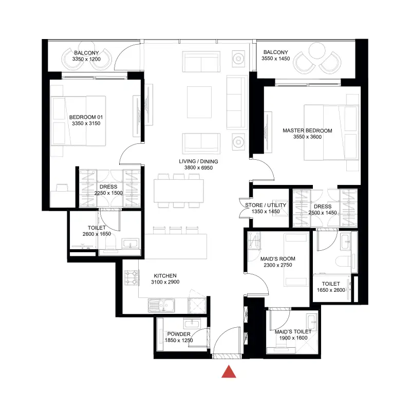2 bedroom floor plan