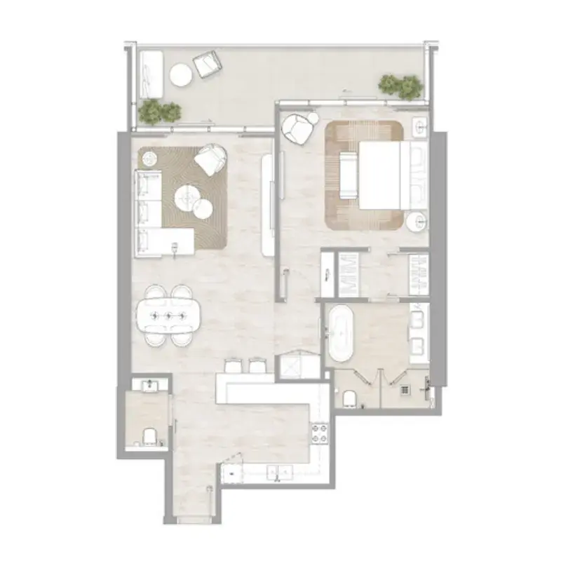 1 Bedroom apartments - Kempinski Marina Residences floor plan