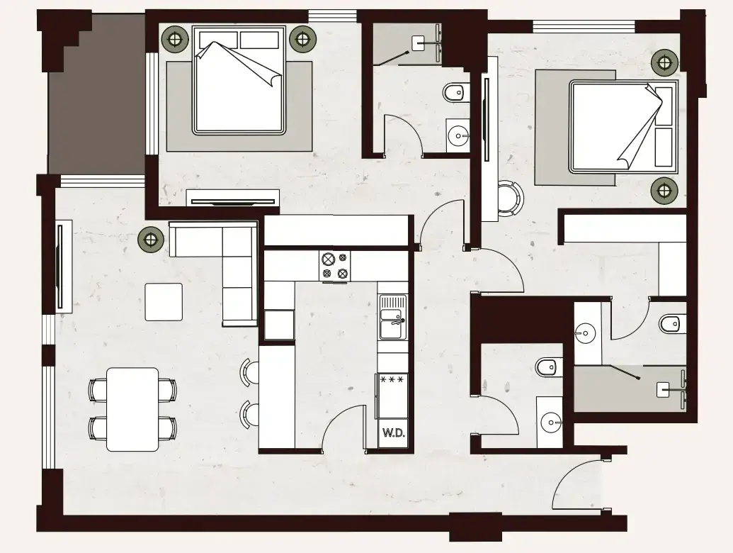 2 Bedrooms apartments - Aria Heights floor plan