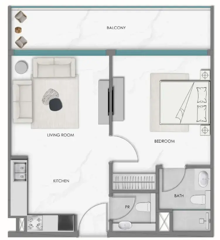 1 Bedroom apartments - Samana Hills South floor plan