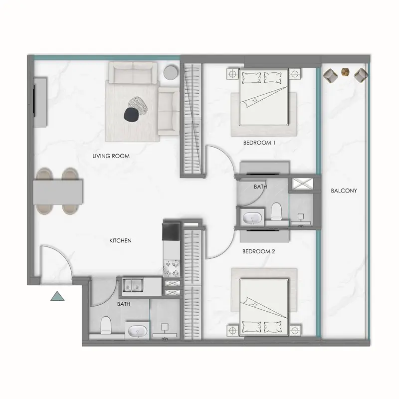 2 bedroom Apartments -  Samana Hills South floor plan