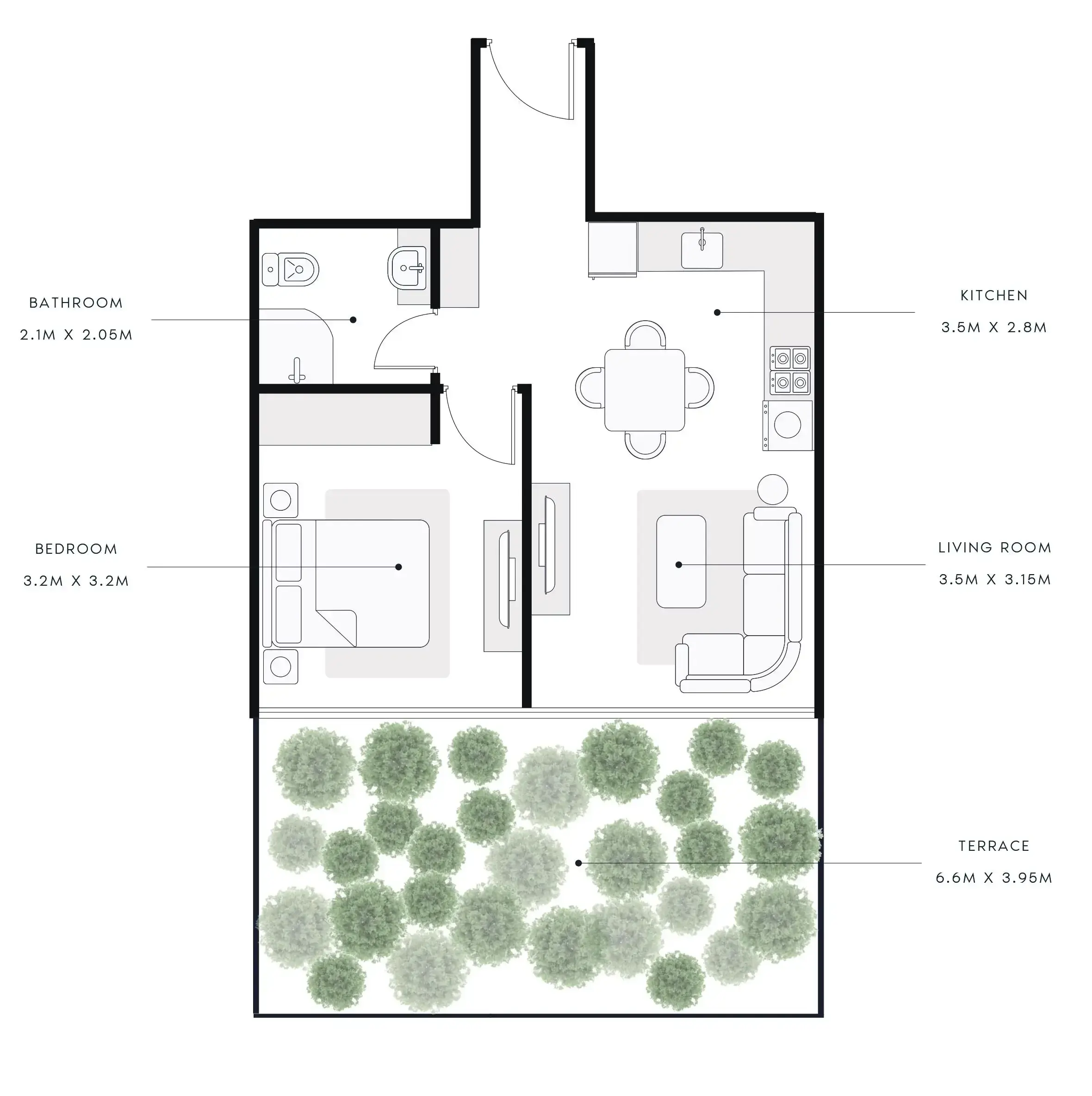 1 Bedroom apartments - Riviera 28 floor plan