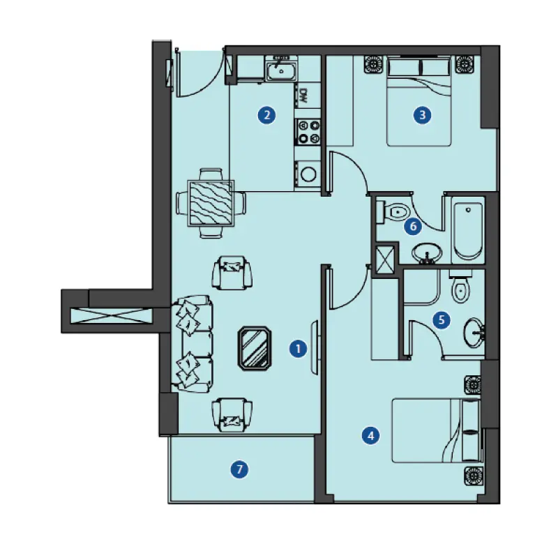 2 bedroom floor plan
