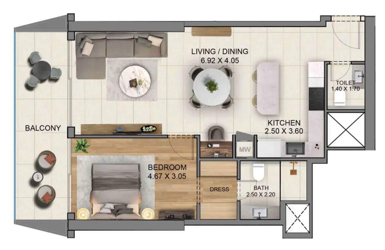 1 Bedroom apartments - Sky Hills Residence 3 floor plan