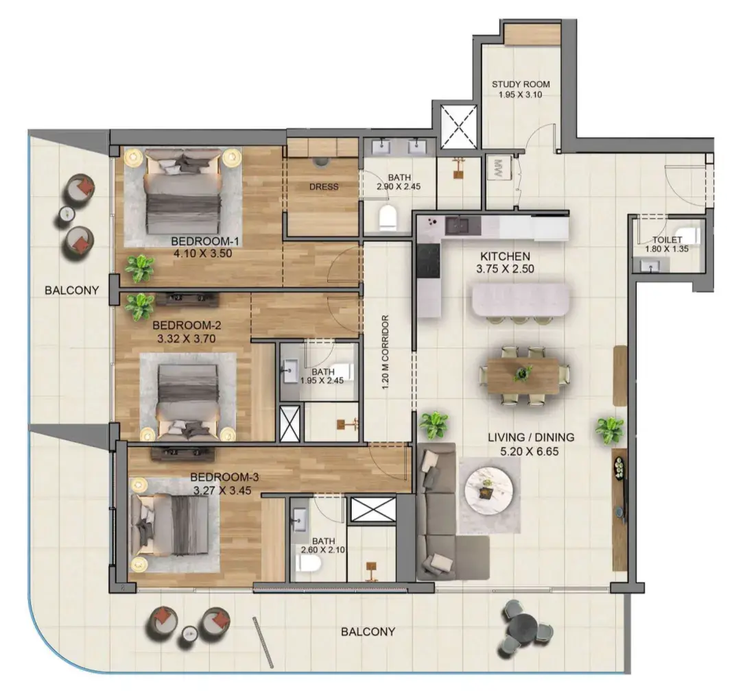 3 Bedrooms apartments - Sky Hills Residence 3 floor plan