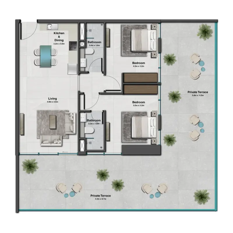 2 bedroom floor plan