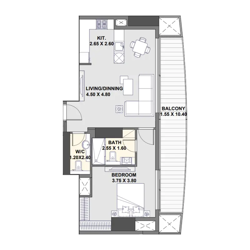1 bedroom floor plan