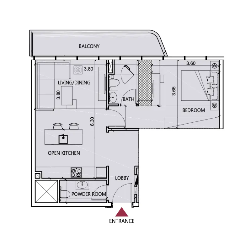 1 bedroom floor plan