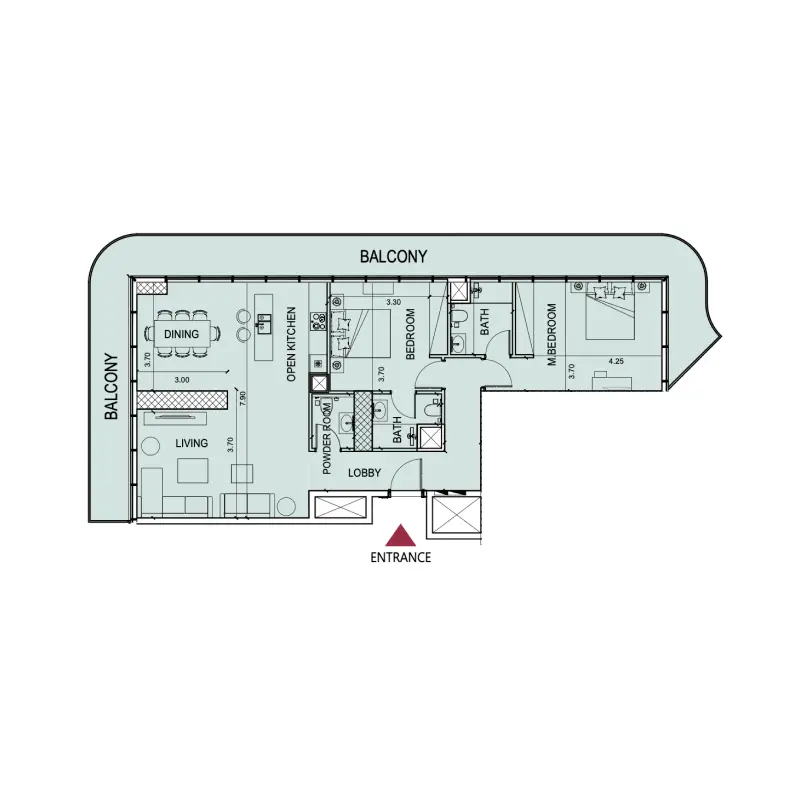 2 bedroom floor plan