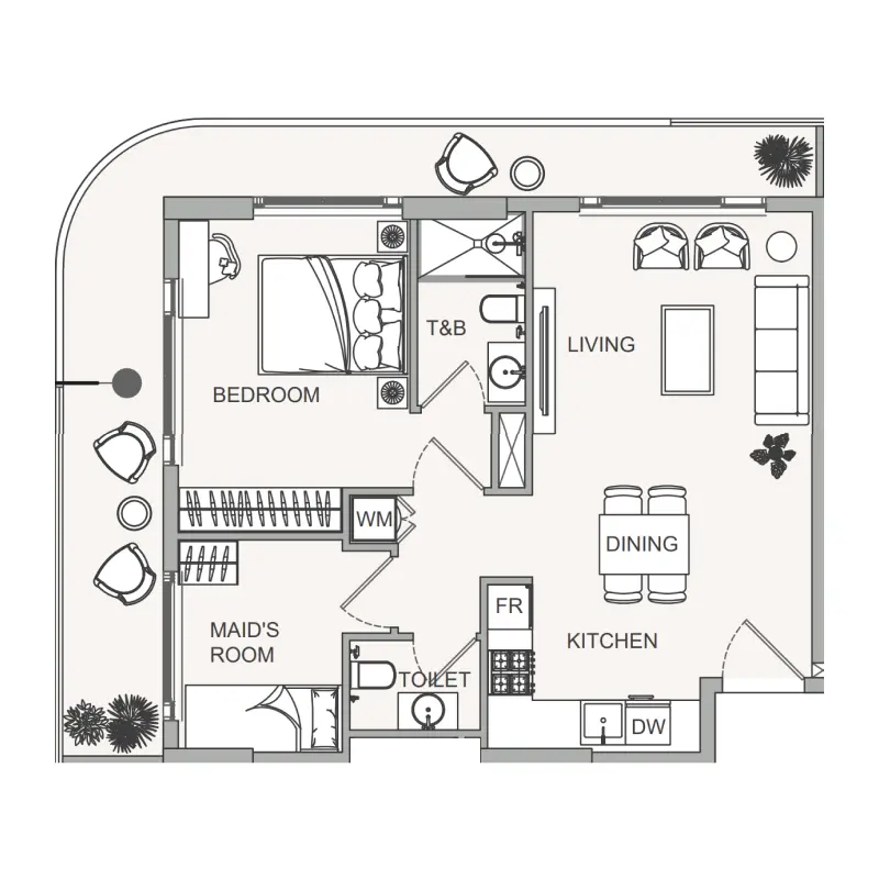 1,5 bedroom floor plan