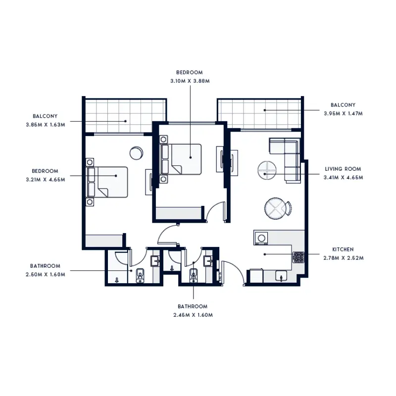 2 bedroom floor plan