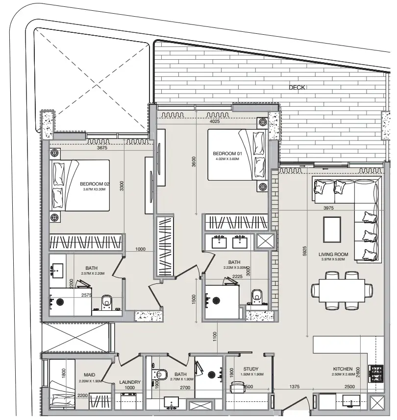 2 Bedrooms apartments - Isolana Residences floor plan