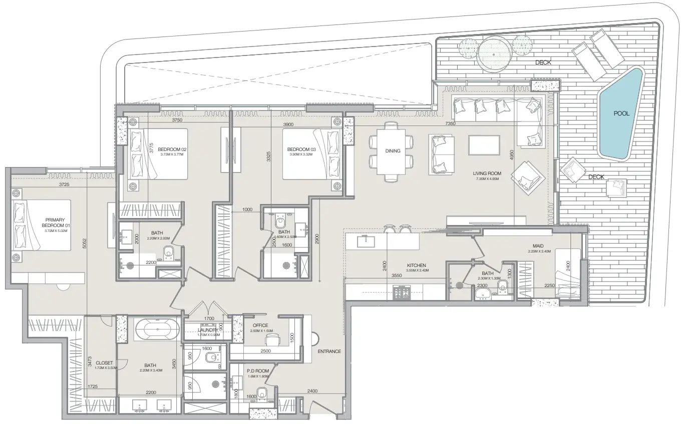 3 Bedrooms apartments - Isolana Residences floor plan