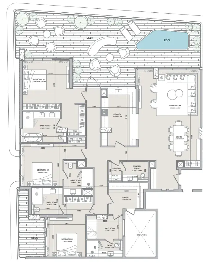 3 Bedrooms penthouse - Isolana Residences floor plan