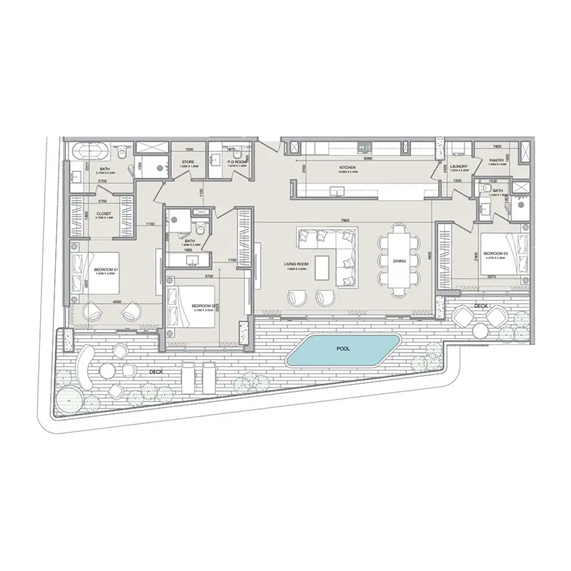 3 bedroom + pool Penthouse -  Isolana Residences floor plan