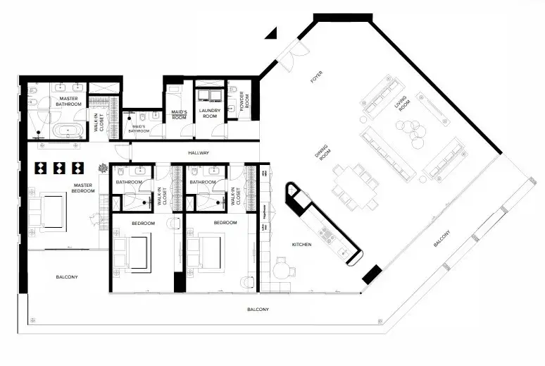3 Bedrooms apartments - Keturah Ritz Carlton floor plan